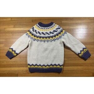 Rammagerdin Sweater Women Small Ivory Purple Wool Hand Knitted Chunky